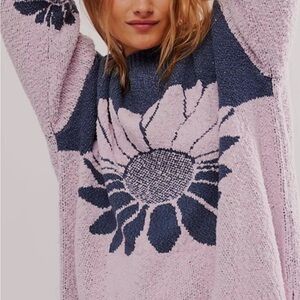Free People Lavender and Navy Floral Sweater